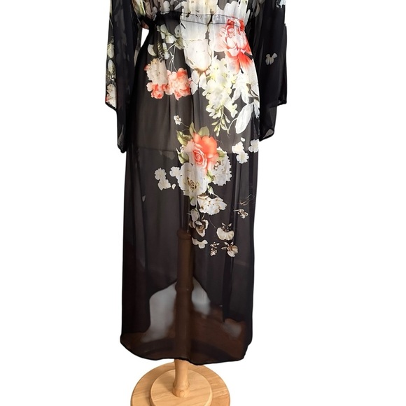 FLOREAT Anthropologie Rosie Sheer Black Long Kimono Topper Layer Cover Up Sz OS - Picture 11 of 14